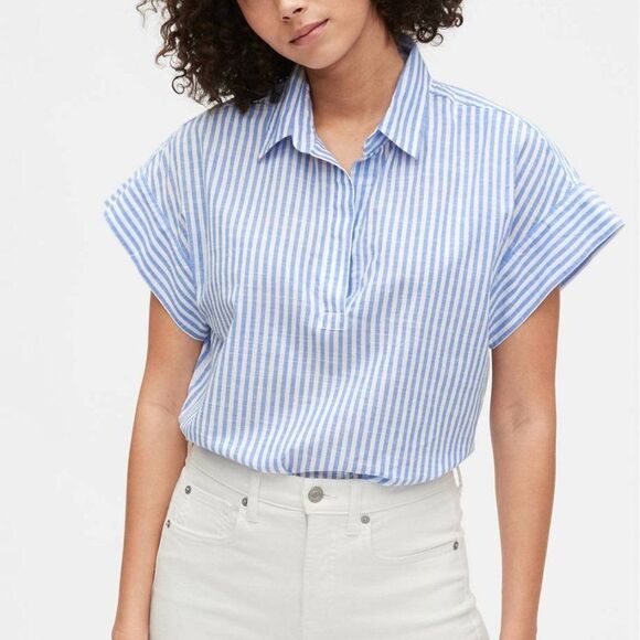 Striped GAP Popover Short Sleeve Collared Blouse Top (NWT) - Picture 2 of 6